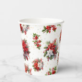 ヴィンテージポインセチアとホリークリスマスホワイト 紙コップ (裏面)