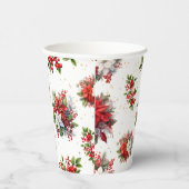 ヴィンテージポインセチアとホリークリスマスホワイト 紙コップ (右)