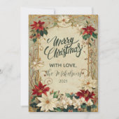 ヴィンテージポインセチアとホリークリスマス シーズンカード (正面)