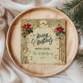 ヴィンテージポインセチアとホリークリスマス スタンダードカクテルナプキン