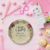 ヴィンテージポインセチアとホリークリスマス ペーパープレート (パーティー)