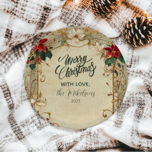 ヴィンテージポインセチアとホリークリスマス ペーパープレート