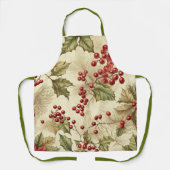 ヴィンテージポインセチアと果実パターンクリスマス エプロン (正面)