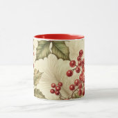 ヴィンテージポインセチアと果実パターンクリスマス マグカップ (中央)