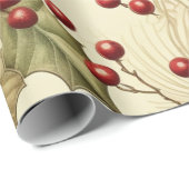 ヴィンテージポインセチアと果実パターンクリスマス ラッピングペーパー (ロールコーナー)