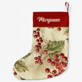 ヴィンテージポインセチアと果実パターン スモールクリスマスストッキング (裏面)