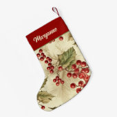 ヴィンテージポインセチアと果実パターン スモールクリスマスストッキング (裏面 (吊り時))