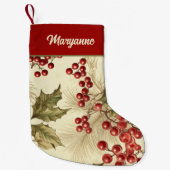 ヴィンテージポインセチアと果実パターン スモールクリスマスストッキング (正面)
