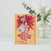 ヴィンテージポインセチアのクリスマスの願い ポストカード (スタンド正面)