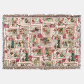ヴィンテージポインセチアのクリスマスカードコラージュ スローブランケット (正面)