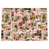 ヴィンテージポインセチアのクリスマスカードコラージュ ラージペーパーバッグ (正面)