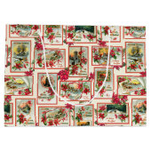 ヴィンテージポインセチアのクリスマスカードコラージュ ラージペーパーバッグ (裏面)