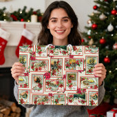 ヴィンテージポインセチアのクリスマスカードコラージュ ラージペーパーバッグ