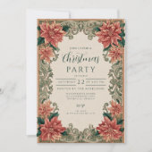 ヴィンテージポインセチアのスクロールワーククリスマス 招待状 (正面)