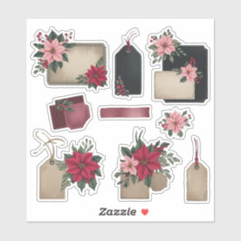 ヴィンテージポインセチアのラベルEphemeraステッカーシート シール