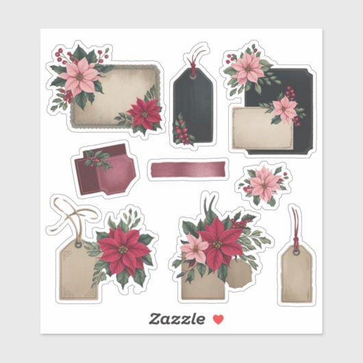 ヴィンテージポインセチアのラベルEphemeraステッカーシート シール (シート)