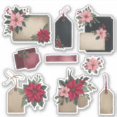 ヴィンテージポインセチアのラベルEphemeraステッカーシート シール (正面)