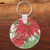 ヴィンテージポインセチアイラストレーション。 キーホルダー (正面)