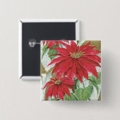 ヴィンテージポインセチアイラストレーション。 缶バッジ (正面&裏面)