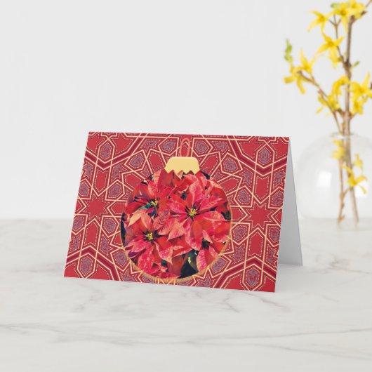 ヴィンテージポインセチアオーナメントクリスマスカード カード (黄色い花)