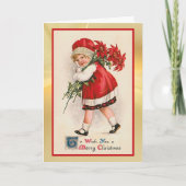 ヴィンテージポインセチア女の子クリスマスグリーティングカード シーズンカード (正面)