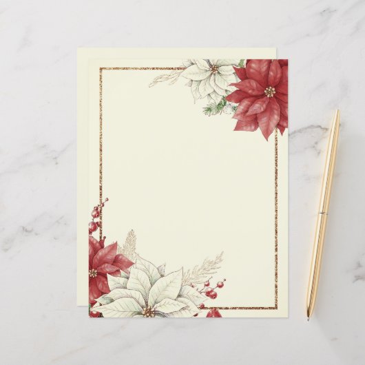 ヴィンテージポインセチア枠クリスマス (正面/裏面インサイチュ)