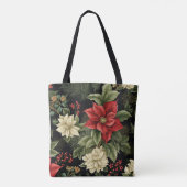 ヴィンテージポインセチア柄クリスマス トートバッグ (裏面)