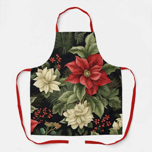 ヴィンテージポインセチア模様クリスマス エプロン (正面)