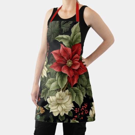 ヴィンテージポインセチア模様クリスマス エプロン (インサイチュ)