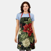 ヴィンテージポインセチア模様クリスマス エプロン (着用した状態)