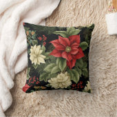 ヴィンテージポインセチア模様クリスマス クッション (ブランケット)
