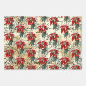 ヴィンテージポインセチア模様 ラッピングペーパーシート (正面3)