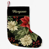 ヴィンテージポインセチア模様（黒） スモールクリスマスストッキング (正面)
