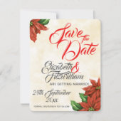 ヴィンテージポインセチア結婚式の日付を保存 招待状 (正面)