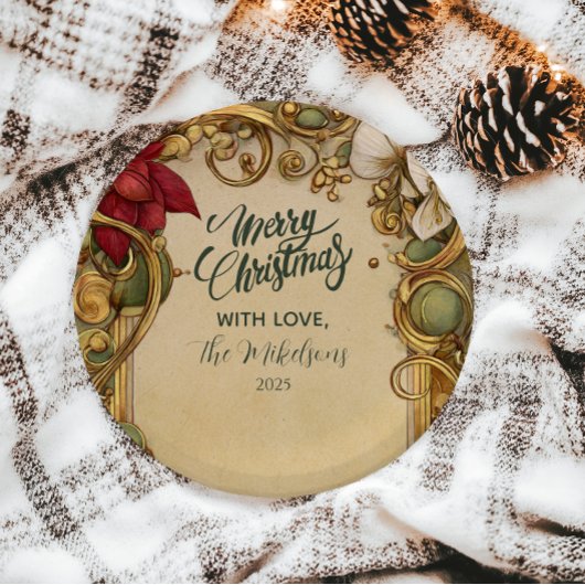 ヴィンテージポインセチア金ゴールドスクロールクリスマス ペーパープレート