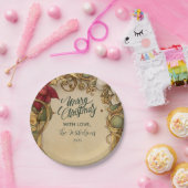 ヴィンテージポインセチア金ゴールドスクロールクリスマス ペーパープレート (パーティー)