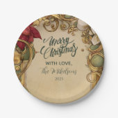 ヴィンテージポインセチア金ゴールドスクロールクリスマス ペーパープレート (正面)