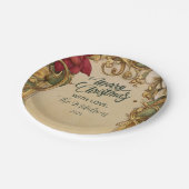 ヴィンテージポインセチア金ゴールドスクロールクリスマス ペーパープレート (アングル)