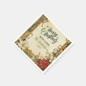 ヴィンテージポインセチア・クリスマス スタンダードカクテルナプキン (角)