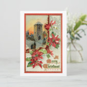 ヴィンテージポインセチア、教会、クリスマスの挨拶 シーズンカード (スタンド正面)