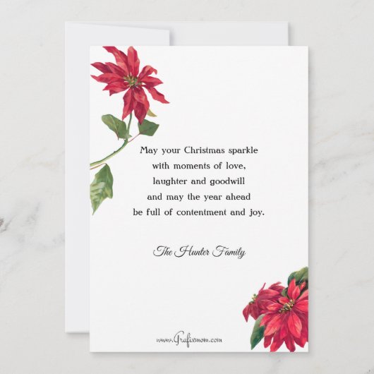 ヴィンテージポインセチア、教会、クリスマスの挨拶 シーズンカード (裏面)