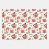 ヴィンテージポインセチア、鳥とピネコン ラッピングペーパーシート (正面)