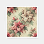 ヴィンテージポインセティアオンリネンデカップナプキンス スタンダードカクテルナプキン (正面)