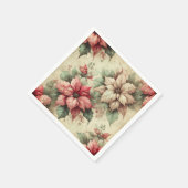 ヴィンテージポインセティアオンリネンデカップナプキンス スタンダードカクテルナプキン (角)