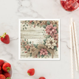 ヴィンテージポインセティアガーランドデカップナプキンス スタンダードカクテルナプキン