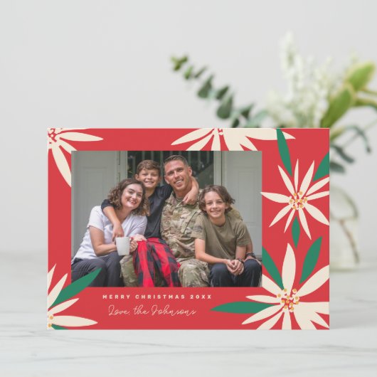 ヴィンテージポインセティアスのクリスマスフォト シーズンカード (スタンド正面)