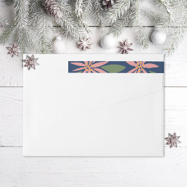 ヴィンテージポインセティアスクリスマスネイビーブルーピンク ラップアラウンドラベル