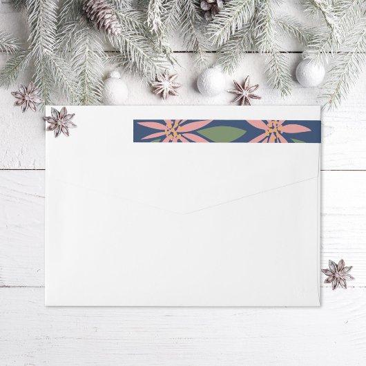 ヴィンテージポインセティアスクリスマスネイビーブルーピンク ラップアラウンドラベル