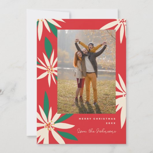 ヴィンテージポインセティアスクリスマスフォト垂直 シーズンカード (正面)