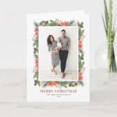 ヴィンテージポインセティアス松の針クリスマスフォト シーズンカード (正面)